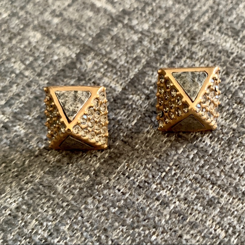 TAT2 Gold Pyramid Shaped Pave Crystal Earrings